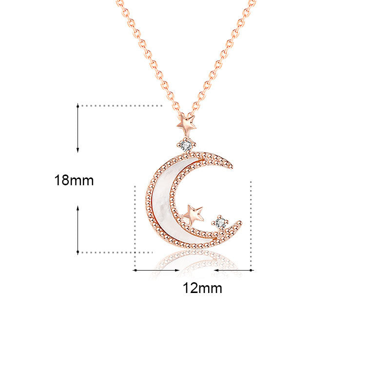 Women Mother of Shell Crescent Moon CZ Stars 925 Sterling Silver Necklace - Noora & Co.