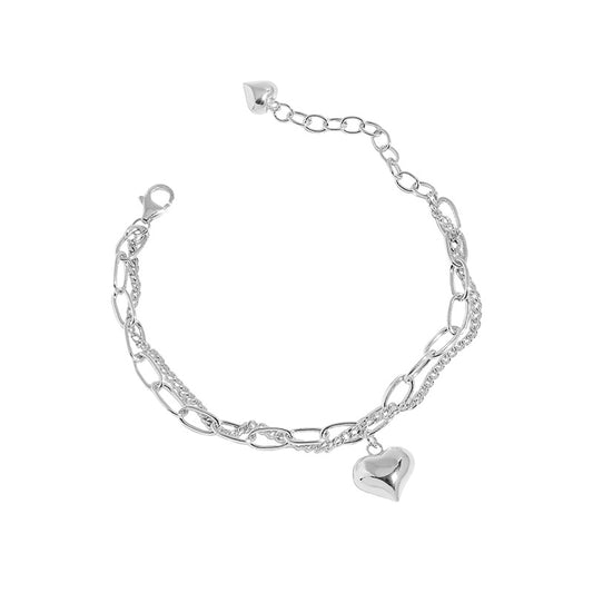 Girl Double Layers Hollow Chain Heart 925 Sterling Silver Bracelet - Noora & Co.