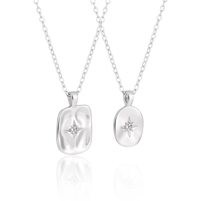 Women Geometry Shining CZ Star Geometry 925 Sterling Silver Necklace - Noora & Co.