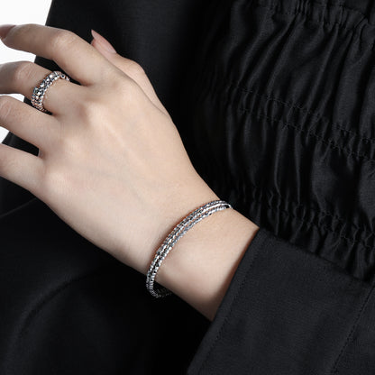 Fashion Irregular Geometry Women Carved 925 Sterling Silver Open Bangle - Noora & Co.