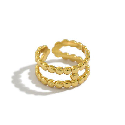 Fashion Beads Doule Layer H 925 Sterling Silver Adjustable Ring - Noora & Co.