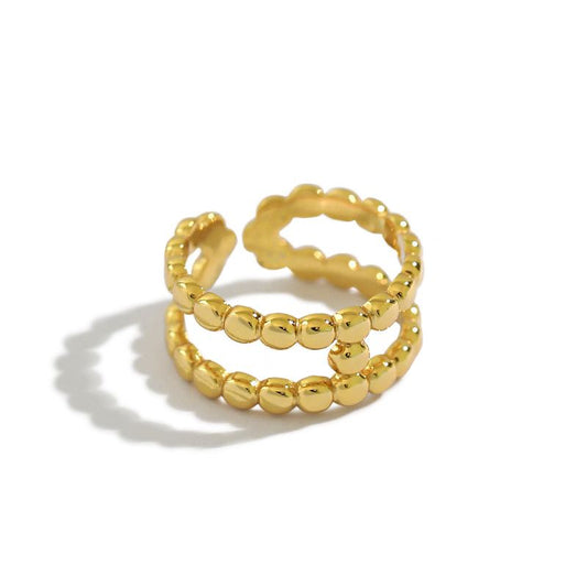 Fashion Beads Doule Layer H 925 Sterling Silver Adjustable Ring - Noora & Co.