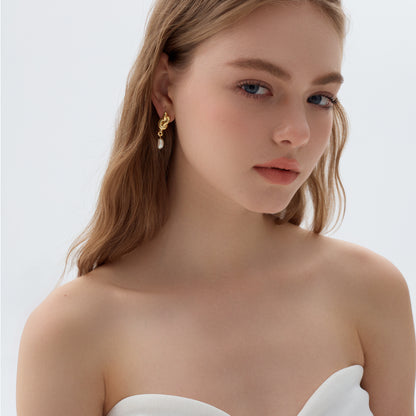 Fine Jewelry Summer Large Light Masculine Irregular Natural Pearl Knot 999 Sterling Silver Electroforming Dangling Earrings - Noora & Co.