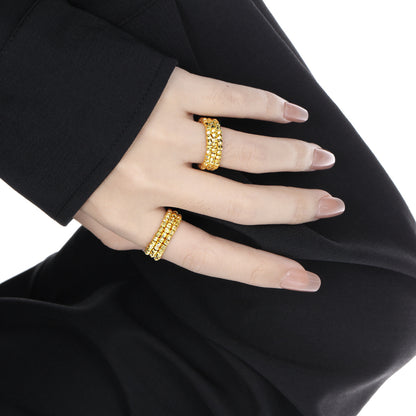 Fashion Irregular Triple Layers Rhombus Beads 925 Sterling Silver Adjustable Ring - Noora & Co.
