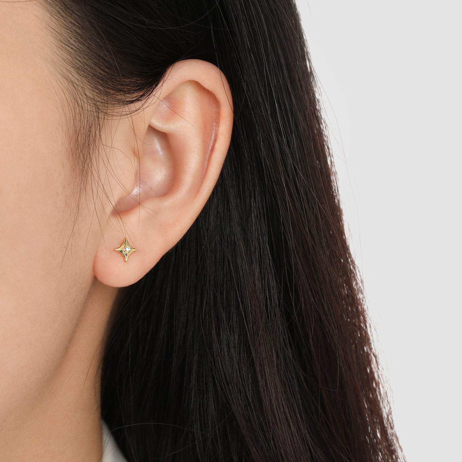 Office Shining CZ Four Pointed Star 925 Sterling Silver Stud Earrings - Noora & Co.