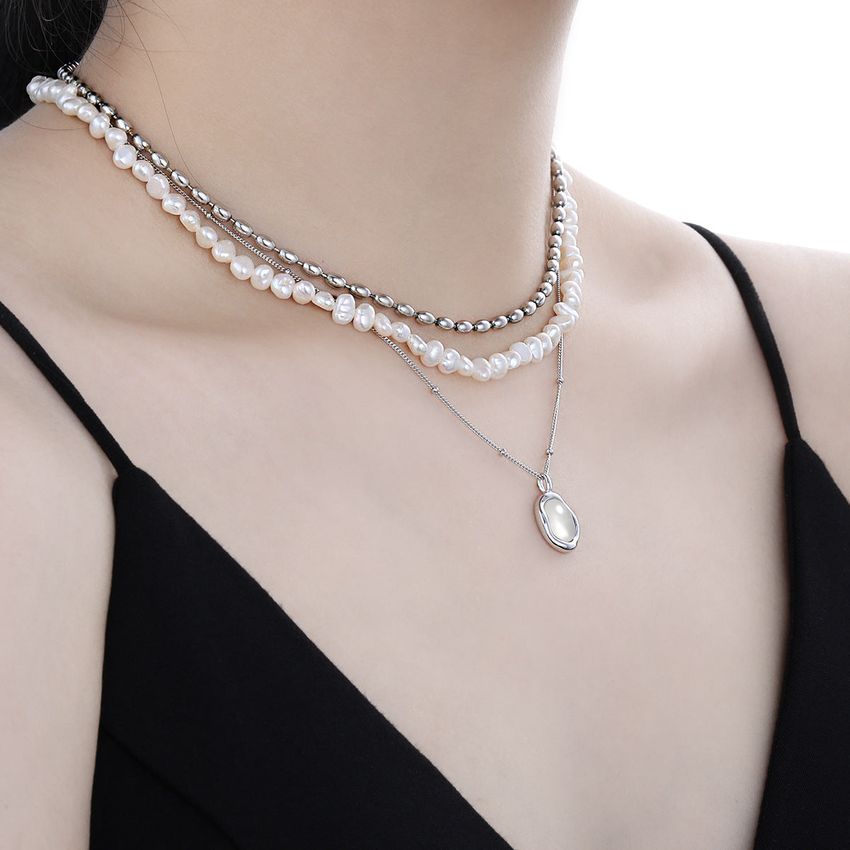 Women Simple Oval Natural White Shell 925 Sterling Silver Necklace - Noora & Co.