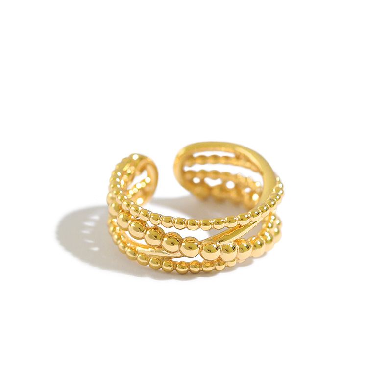 Wide Beads Cross 925 Sterling Silver Adjustable Ring - Noora & Co.