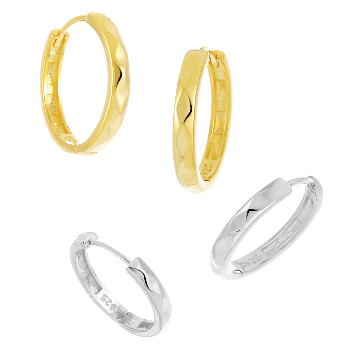 Office Causal Rhombus Carved 925 Sterling Silver Hoop Earrings - Noora & Co.