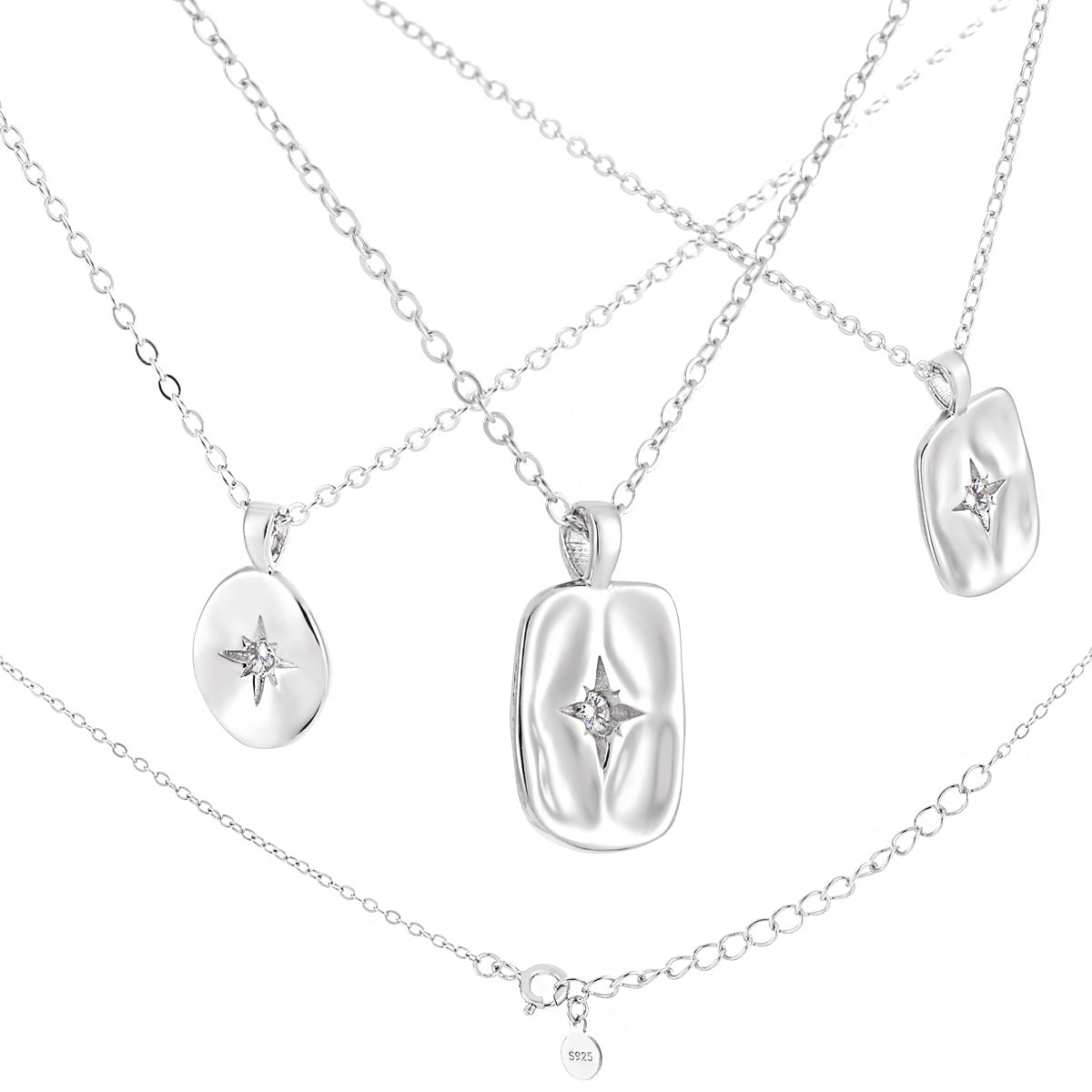 Women Geometry Shining CZ Star Geometry 925 Sterling Silver Necklace - Noora & Co.