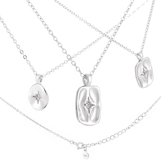 Women Geometry Shining CZ Star Geometry 925 Sterling Silver Necklace - Noora & Co.