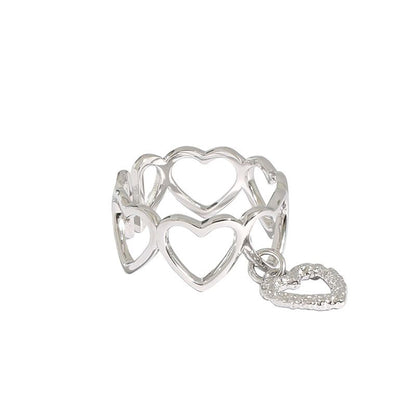 Girl Hollow Hearts 925 Sterling Silver Adjustable Ring - Noora & Co.
