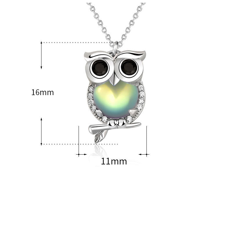 Cute Natural Moonstone CZ Owl 925 Sterling Silver Necklace - Noora & Co.
