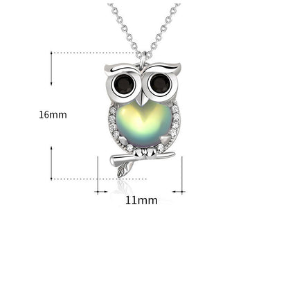 Cute Natural Moonstone CZ Owl 925 Sterling Silver Necklace - Noora & Co.