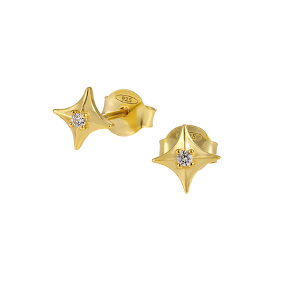 Office Shining CZ Four Pointed Star 925 Sterling Silver Stud Earrings - Noora & Co.